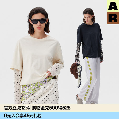 【doudou推荐】AR拼接网纱长袖T恤假两件叠穿显瘦漂亮独特上衣女