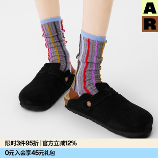 AR两面穿堆堆袜彩色条纹棉袜中筒袜春夏外穿无骨袜r线AlmondRocks