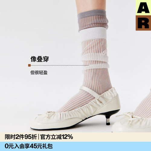 AR双罗口轻透小腿袜轻薄透气水晶袜玻璃丝袜miu系堆堆袜长筒袜女