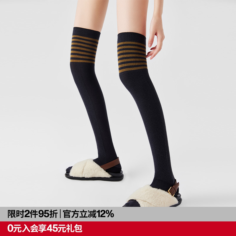 AR撞色条纹过膝袜堆堆袜