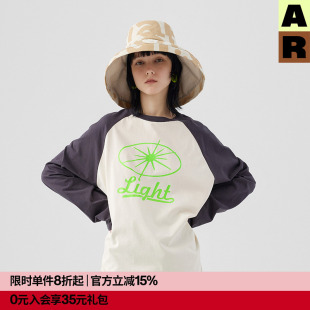复古纯棉长袖 情侣装 T恤插肩袖 男女同款 宽松显瘦早秋打底衫 AR美式