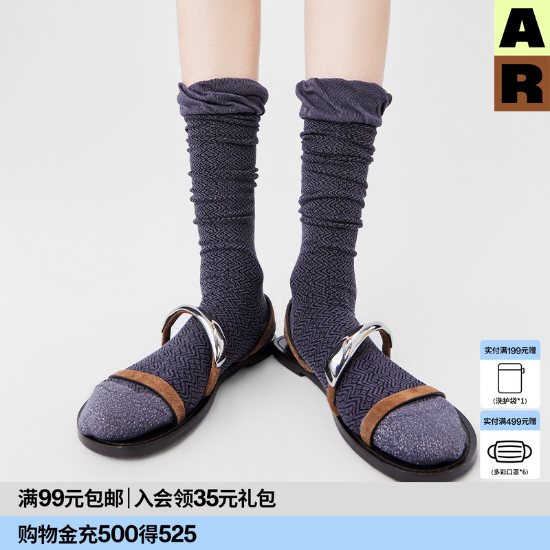 AR苗族织锦花边小腿袜2025新款显瘦长筒袜玛丽珍袜a线AlmondRocks