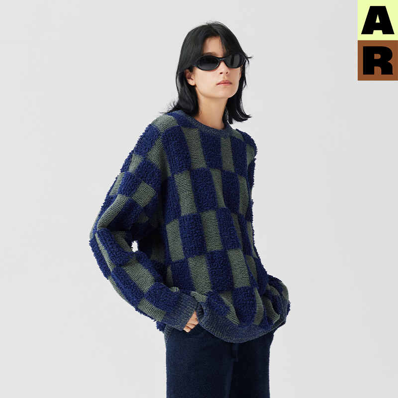 AR棋盘格半边绒家居服套装可外穿秋冬加厚情侣睡衣almondrocks