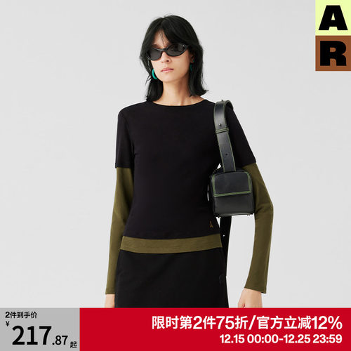 【第二件75折】AR撞色假两件打底衫显瘦内搭上衣显瘦修身长袖T恤