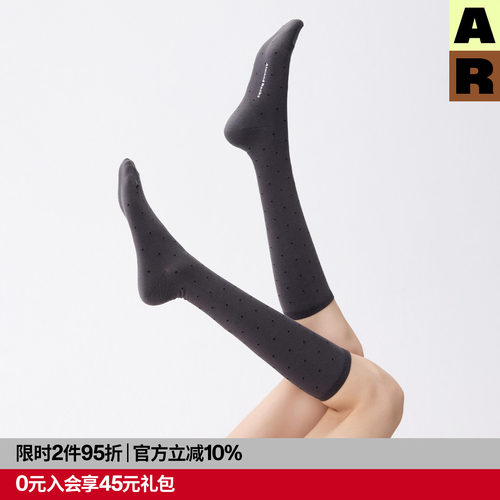 AlmondRocks波尔卡圆点小腿袜灰色美腿堆堆袜AR波点长筒袜女长袜