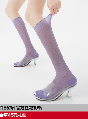 AR紫色亮光丝水晶小腿袜/性感显瘦玻璃丝长筒袜薄2026新款堆堆袜