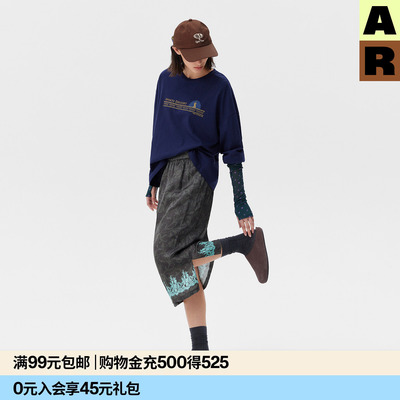 AR「假日情怀」视错觉蕾丝印花半身裙人丝人棉复古高级感裙子