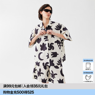 睡衣短裤 纯棉休闲宽松短袖 花花变奏 古巴领可外穿家居服套装