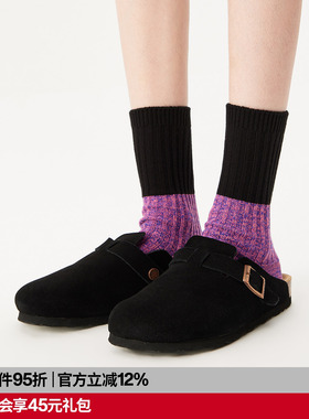AR雪花撞色中筒袜2026新款紫色针织堆堆袜粗针保暖男女同款秋冬棉