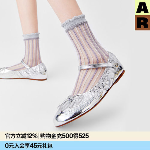 AR芭蕾风花边罗口水晶袜条纹金银丝袜子2026新款夏薄显瘦玻璃丝袜