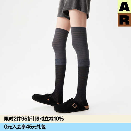 AR波浪纹金银丝过膝袜复古堆堆袜美腿显瘦长袜早秋女AlmondRocks