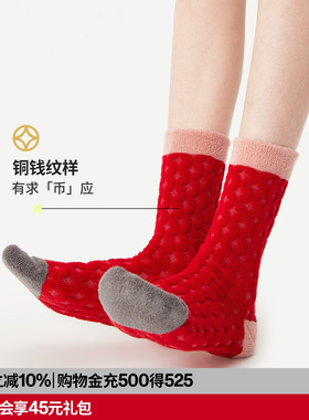 AR有求币应毛圈袜2026新款秋冬红色本命年中筒袜礼盒送礼加厚保暖
