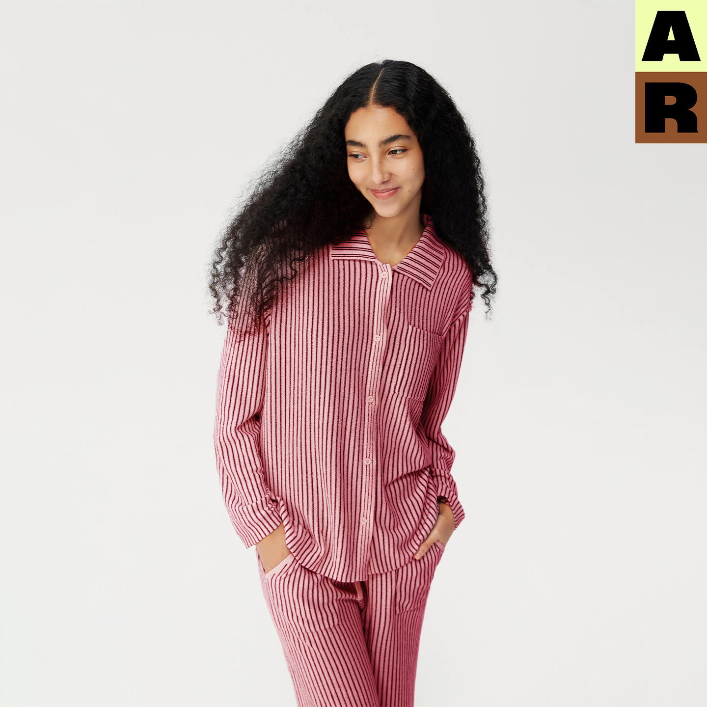 【董生活同款】AR条纹开衫高支半边绒家居服套装可外穿休闲睡衣