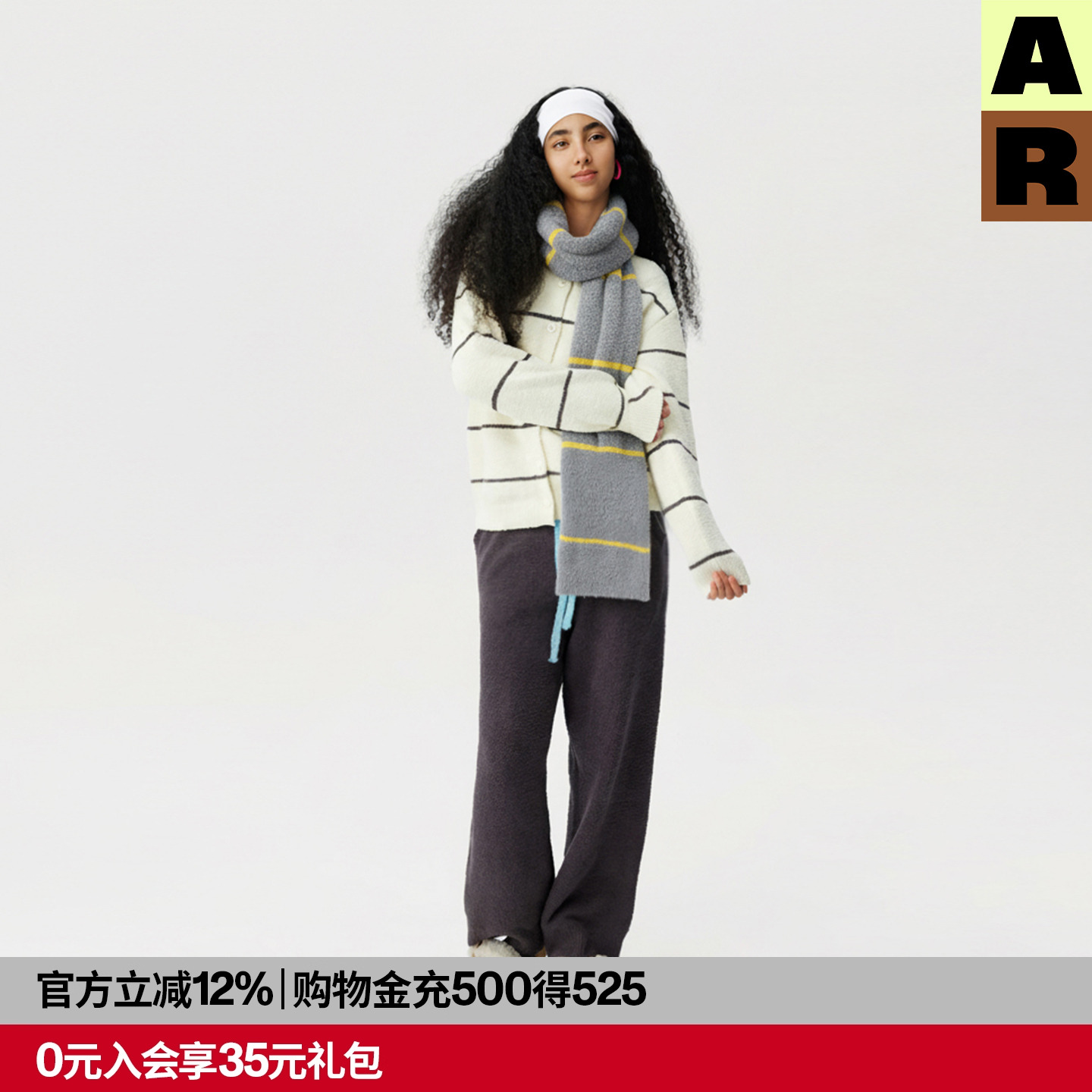 AR多彩条条半边绒围巾女2025新款冬季保暖围脖披肩AlmondRocks