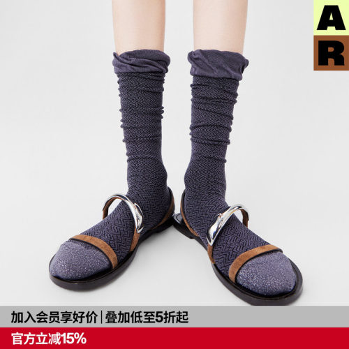 AR苗族织锦花边小腿袜2026新款显瘦长筒袜玛丽珍袜a线AlmondRocks