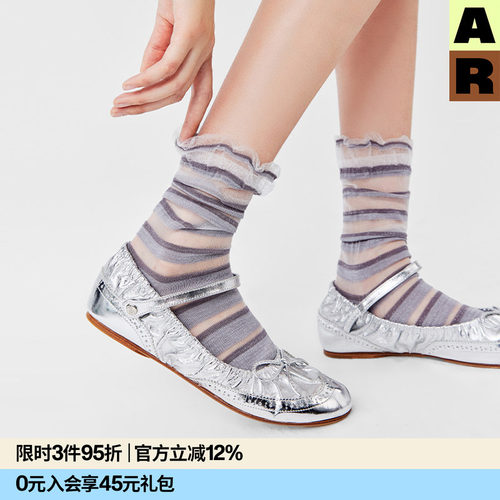 AR渐变条纹卡丝袜花边蕾丝袜堆堆袜透明水晶玻璃薄款中筒袜夏季女
