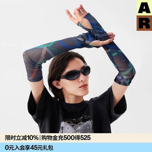 AR花朵网纱防晒袖套时尚印花开车防护冰袖轻薄透气手臂套袖春女