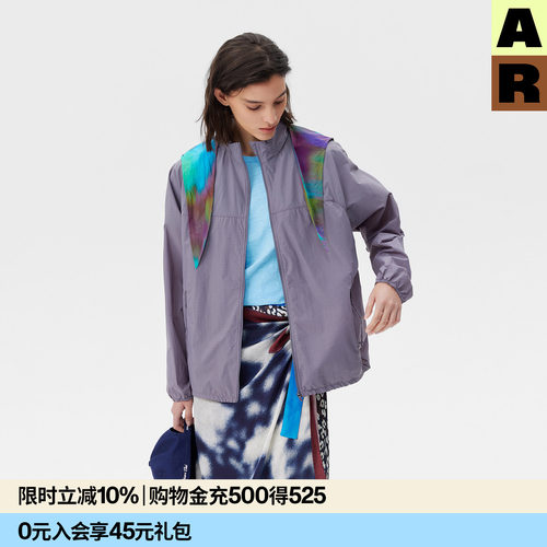 AR可拆卸花色三角兜帽原纱防晒衣运动轻量户外休闲外套UPF50+女