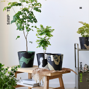 SIMPOTS 圆形纹理环保树脂花盆北欧风简约室内耐用绿植多肉块根