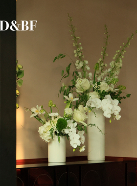 BDBF白色圆柱陶瓷花瓶高级质感直筒简约现代水培插花酒店家居客厅