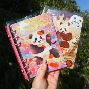 熊有成竹熊猫a5笔记本本子高颜值活页本记事本可拆卸不硌手可爱日记本小学生学习用品初中生横线手账本线圈本