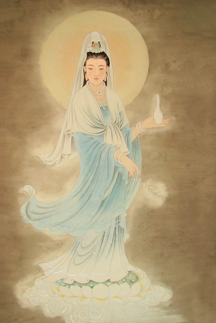 t送子观音菩萨南海观音挂中堂画像白衣客厅观音画卷轴画施药佛