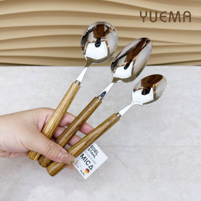 304不锈钢吃饭汤勺喝汤勺木柄勺