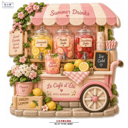 【饮料小推车】浮雕树脂冰箱贴