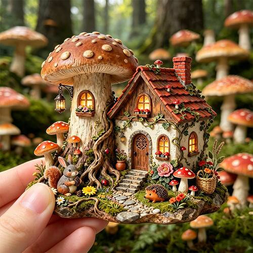 森林蘑菇童话小屋树脂立体冰箱贴