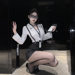 性感气质职场秘书纯欲御姐OL老师办公室制服套装紧身背带包臀裙