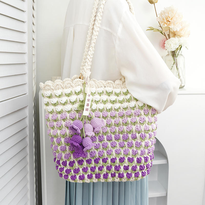 郁金香手提包手工编织毛线钩针