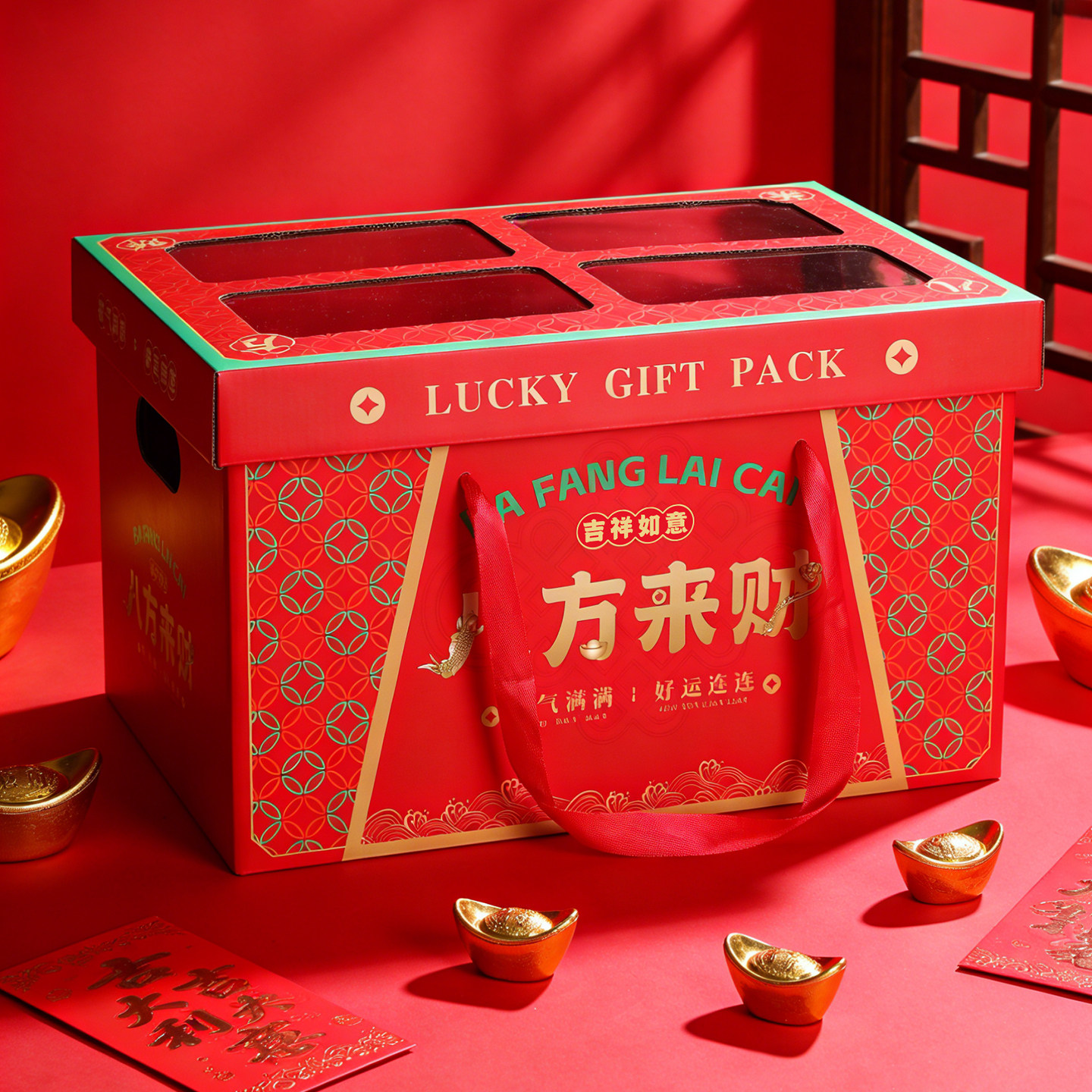 新款2026年春节过年土特产熟食坚果年货包装礼品盒天地盖手提礼盒,包装,礼品盒,淘宝优惠券,粉丝福利购,淘宝优惠卷