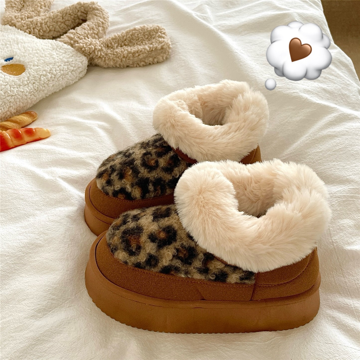 丛林雪豹~大毛领！巨厚保暖加绒雪地靴女厚底冬季防滑包跟棉拖鞋