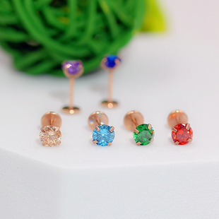 玫瑰包金小耳朵钉女前耳轮九尾狐耳钉同款气质迷你钛钢耳骨钉简约