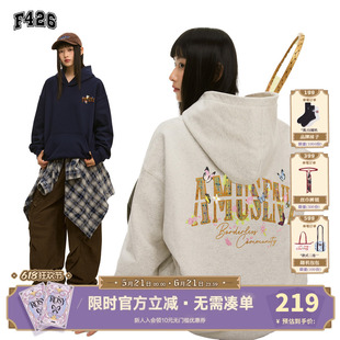 【F426官方店】「恒温暖皮」国潮牌秋季新款美式断字蝴蝶连帽卫衣