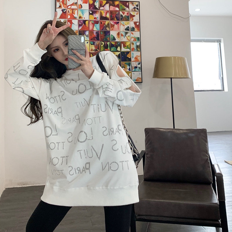 港风blingbling闪耀水钻慵懒INS宽松oversize巨袖长袖套头卫衣潮