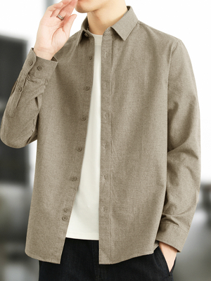 秋男士磨毛加厚长袖衬衫羊毛莫代尔棉衬衣千鸟格休闲上衣外套男款