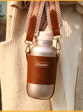 Mega保温杯女轻奢ins风背带便携户外水瓶不锈钢大容量杯子高颜值