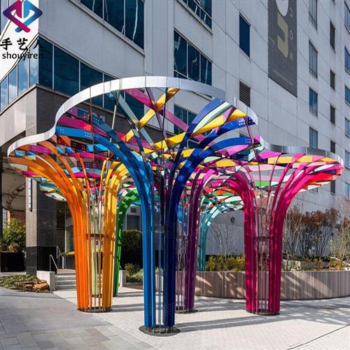 户外不锈钢廊架创意异形金属钢结构铁艺树形凉亭园林景观雕塑工厂