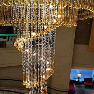 复式楼水晶大吊灯客厅酒店大堂大厅挑空灯具现代新款别墅水晶吊灯