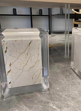 茶室铂晶透明茶墩水晶木墩坐墩坐凳边几软装工艺品家居家具定制