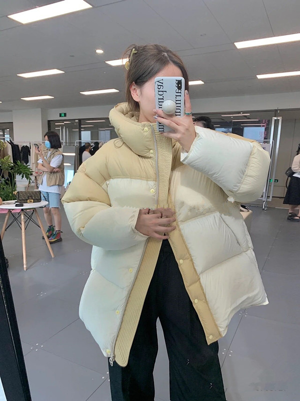 {福利款}羽绒服2025年秋冬撞色渐变色中长款收腰抽绳连帽面包服女