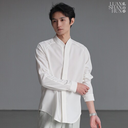 乱山昏立领衬衫新中式国风弧形