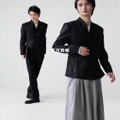 乱山昏 西服外套春秋 正装 东方雅痞 原创交领假两件亮泽黑休闲中式