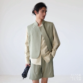 乱山昏 按扣设计日常休闲四季 新中式 轻国风立领亮泽绿马甲隐藏式