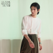 休闲男女四季 乱山昏东方雅痞原创中式 国风圆领中衣里衣内衬衬衫