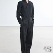 乱山昏 秋冬 脚可调节黑休闲裤 新中式 原创国风中高腰腰封可翻折裤