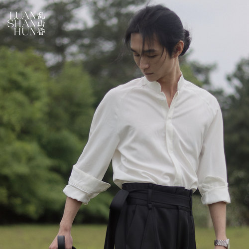 原创设计中国风休闲纯色衬衫立领