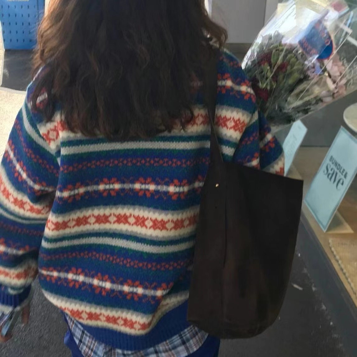 现货2025秋季新款韩国东大门sie*ne气质复古显瘦撞色提花针织毛衣