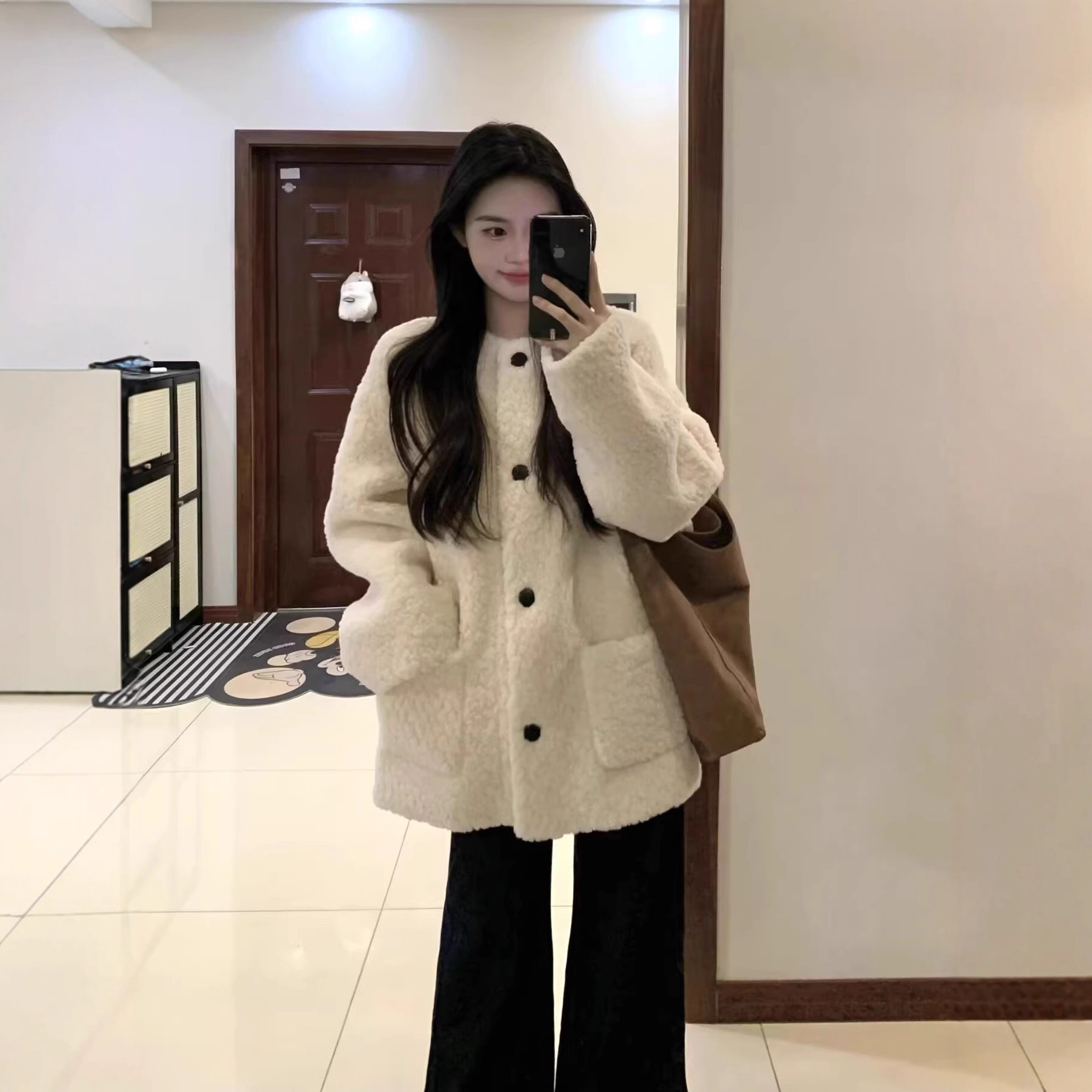 韩系时尚气质小香风减龄羊羔毛皮毛一体皮草外套百搭上衣女秋冬新